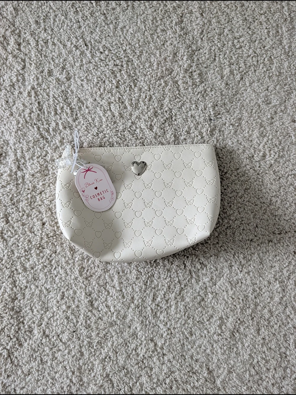 Cosmetic Bag- Cream Heart Embossed Design